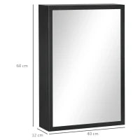 kleankin Specchiera Bagno in Acciaio con Armadietto a 3 Ripiani e Chiusura Ammortizzata, 40x12x60 cm, Nero