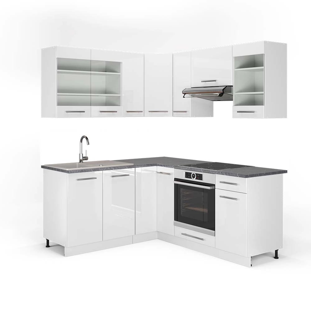 Cucina angolare completa Fame-Line Bianco lucido/Bianco 190 x 60 cm, PL Antracite Vicco