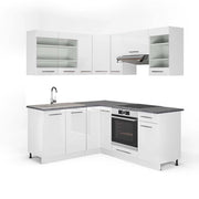 Cucina angolare completa Fame-Line Bianco lucido/Bianco 190 x 60 cm, PL Antracite Vicco