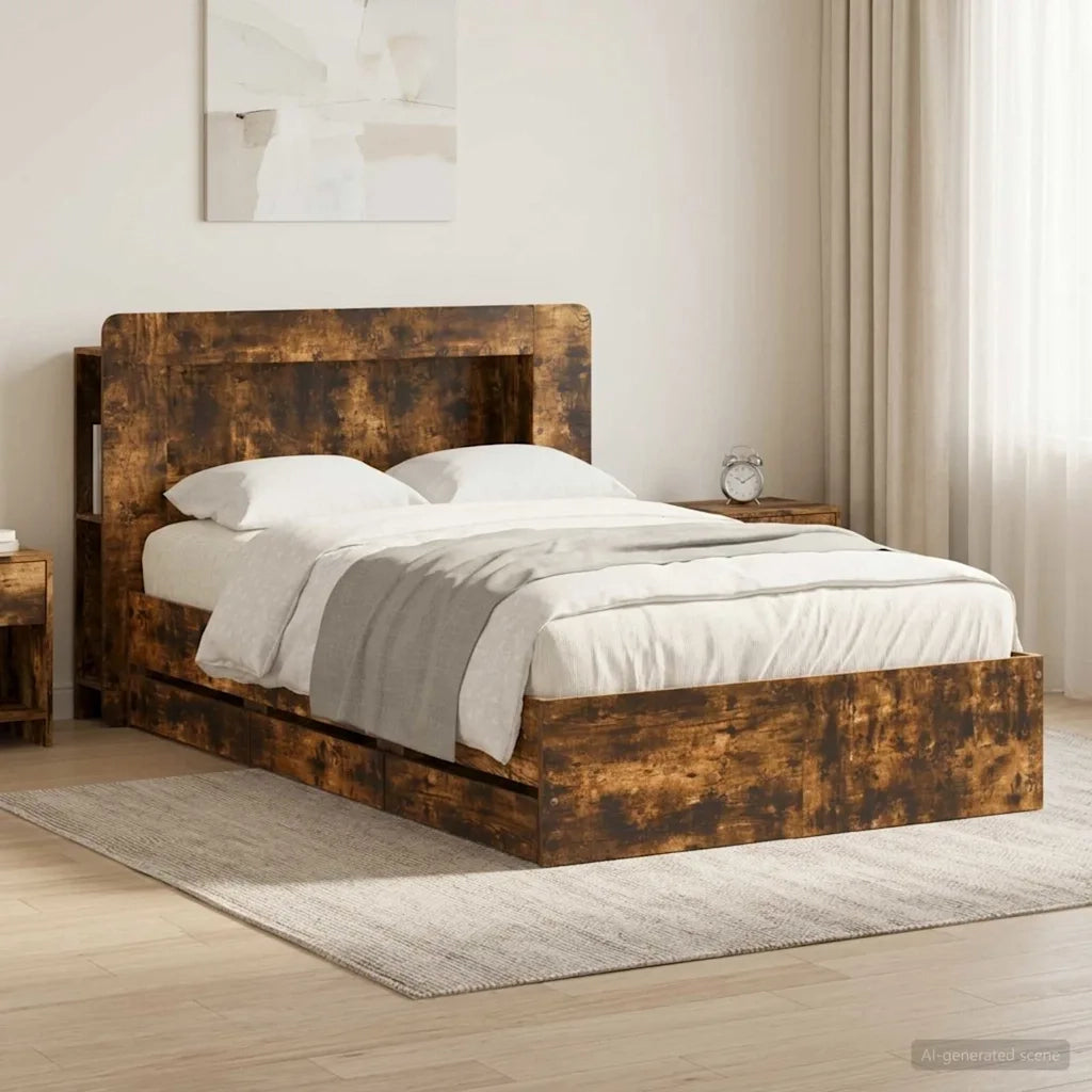 Telaio del letto con storage Rovere Fumo 120 x 190 cm