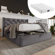 Letto matrimoniale imbottito con contenitore 140x200 cm; rete sollevabile idraulica; grigio