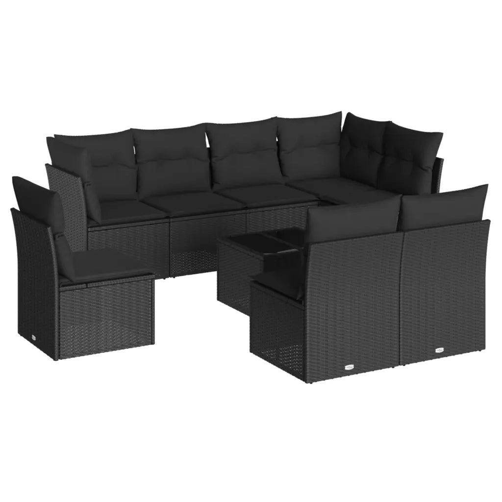 Set Divani da Giardino 9 pz con Cuscini Nero in Polyrattan 3217765