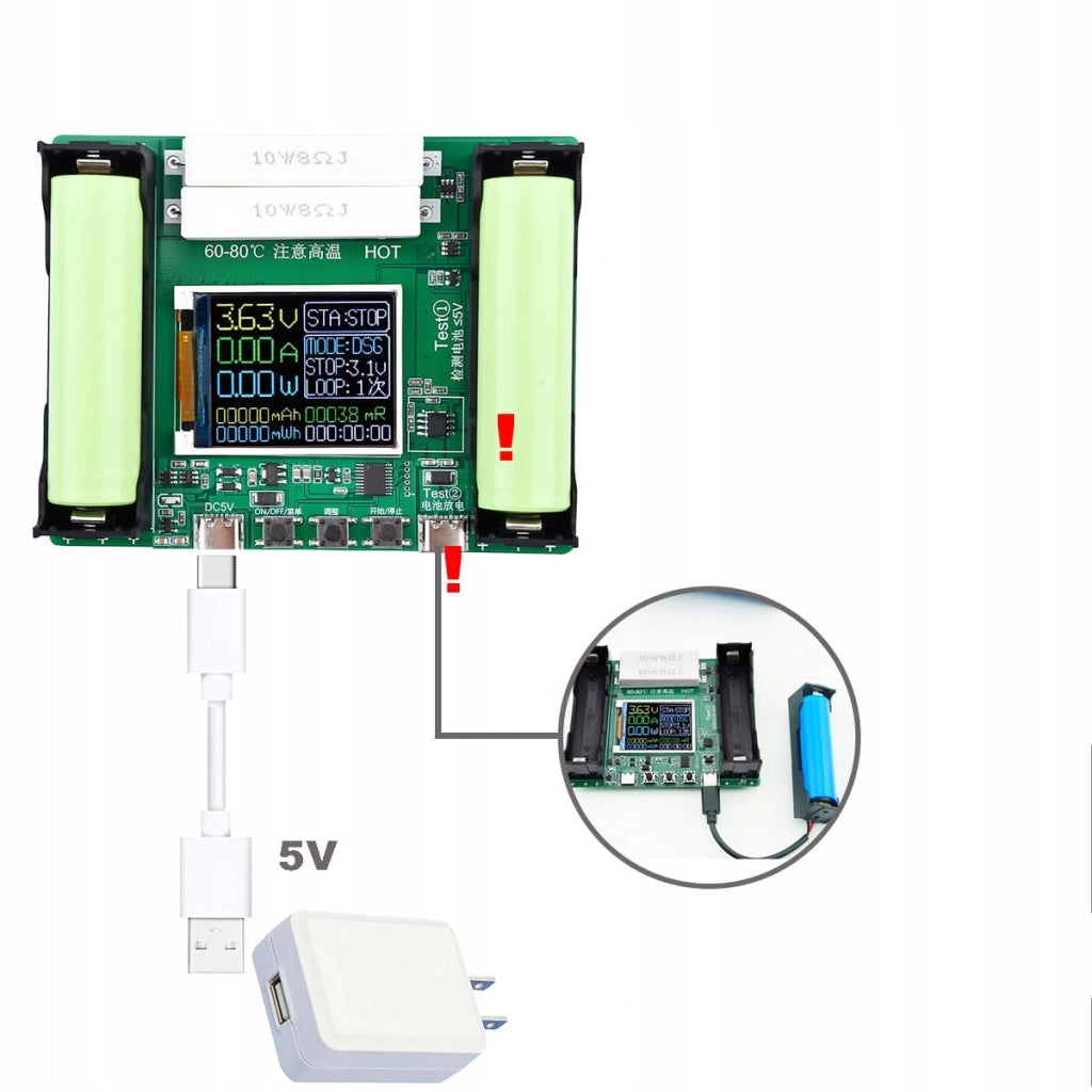 Tester LCD Capacità e Resistenza per Batterie 18650 USB-C – Misurazione Precisa, 3 Modalità, Compatibile con Powerbank