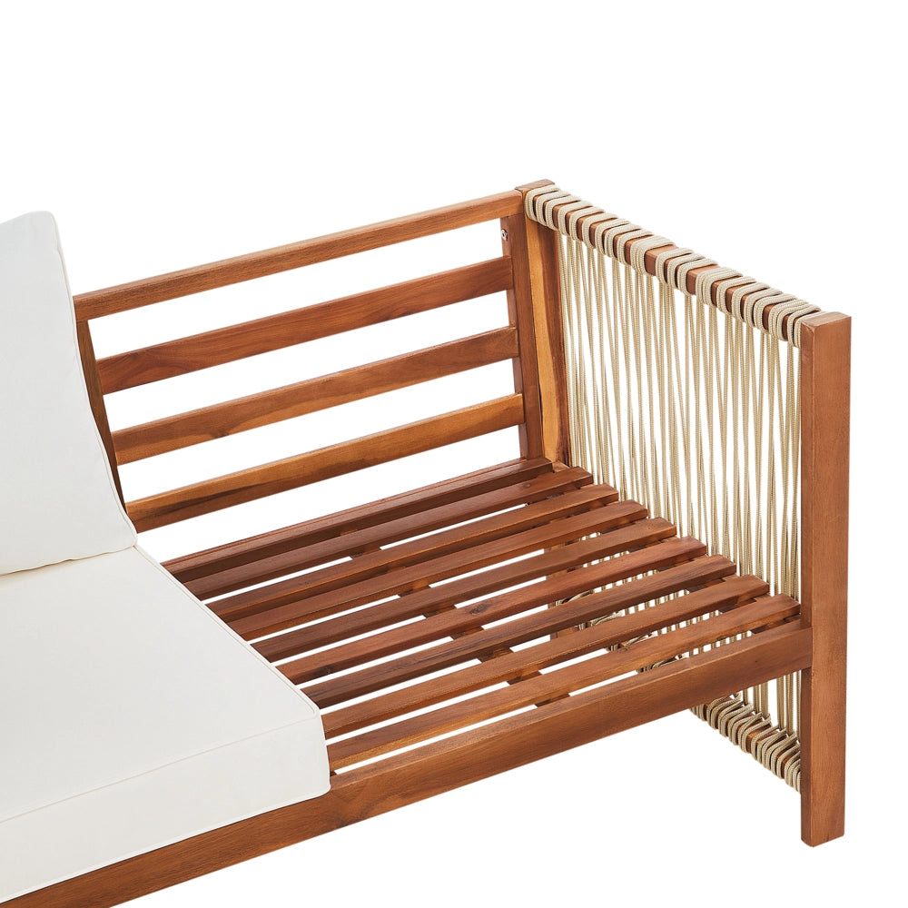 Set di Divano da giardino a 4 posti Legno chiaro Accacia con corda sintetica beige Divano a 2 posti Poltrone e tavolino