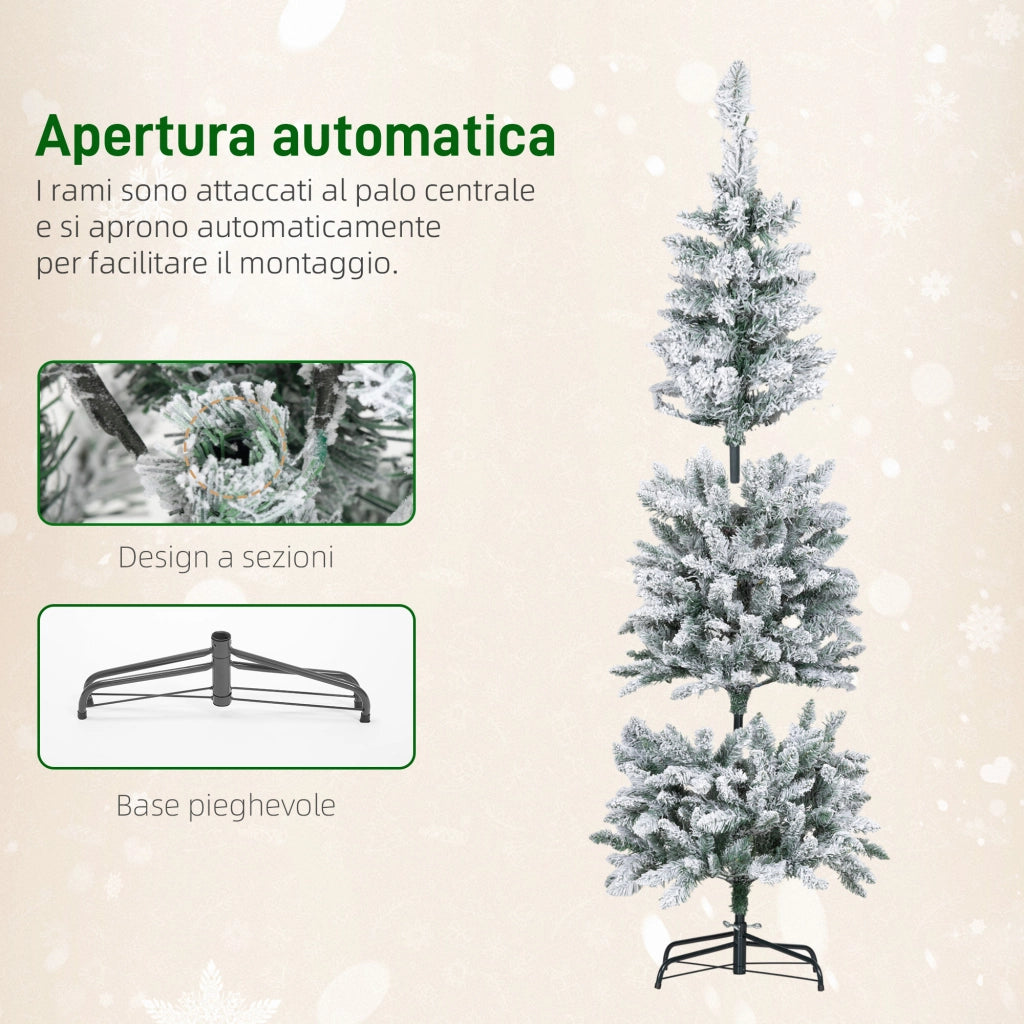 Albero di Natale Innevato con 180 Luci LED a 11 Effetti e 479 Rami, ?65x180 cm, Verde e Bianco
