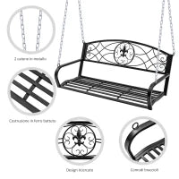Dondolo 2 Persone Design Classico Catene Incluse da Giardino Acciaio 132 x 63 x 58 cm Nero