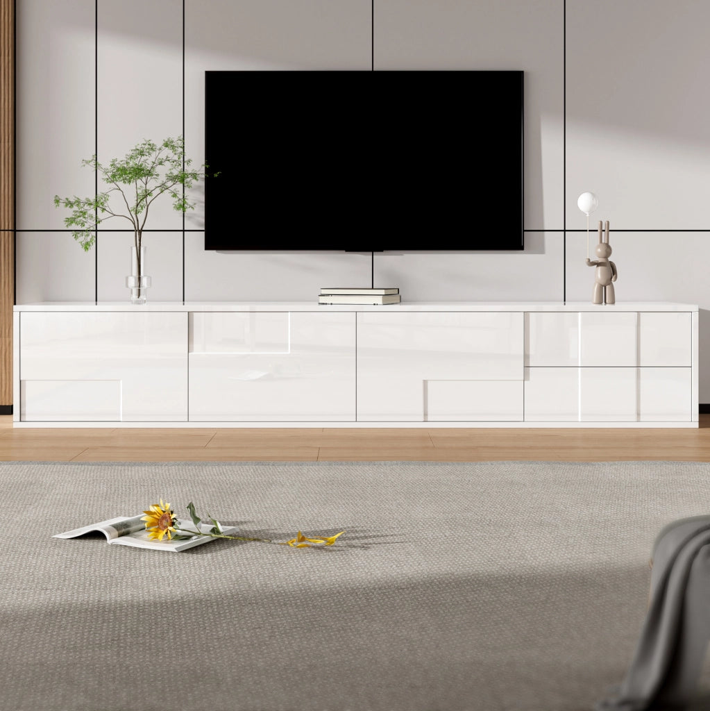 Mobile TV 170x30x30.5 cm con 3 ante e 2 cassetti; installazione a parete o a terra; MDF e pannelli di particelle bianco
