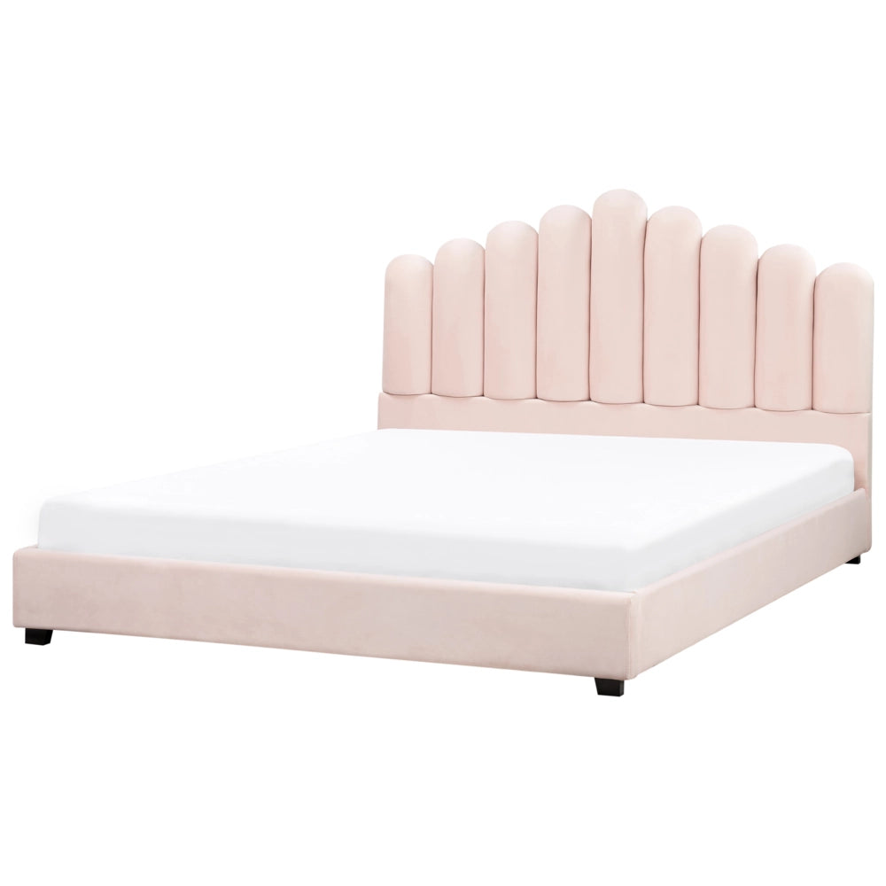Letto matrimoniale velluto rosa 180 x 200 cm testata alta a conchiglia stile retrò
