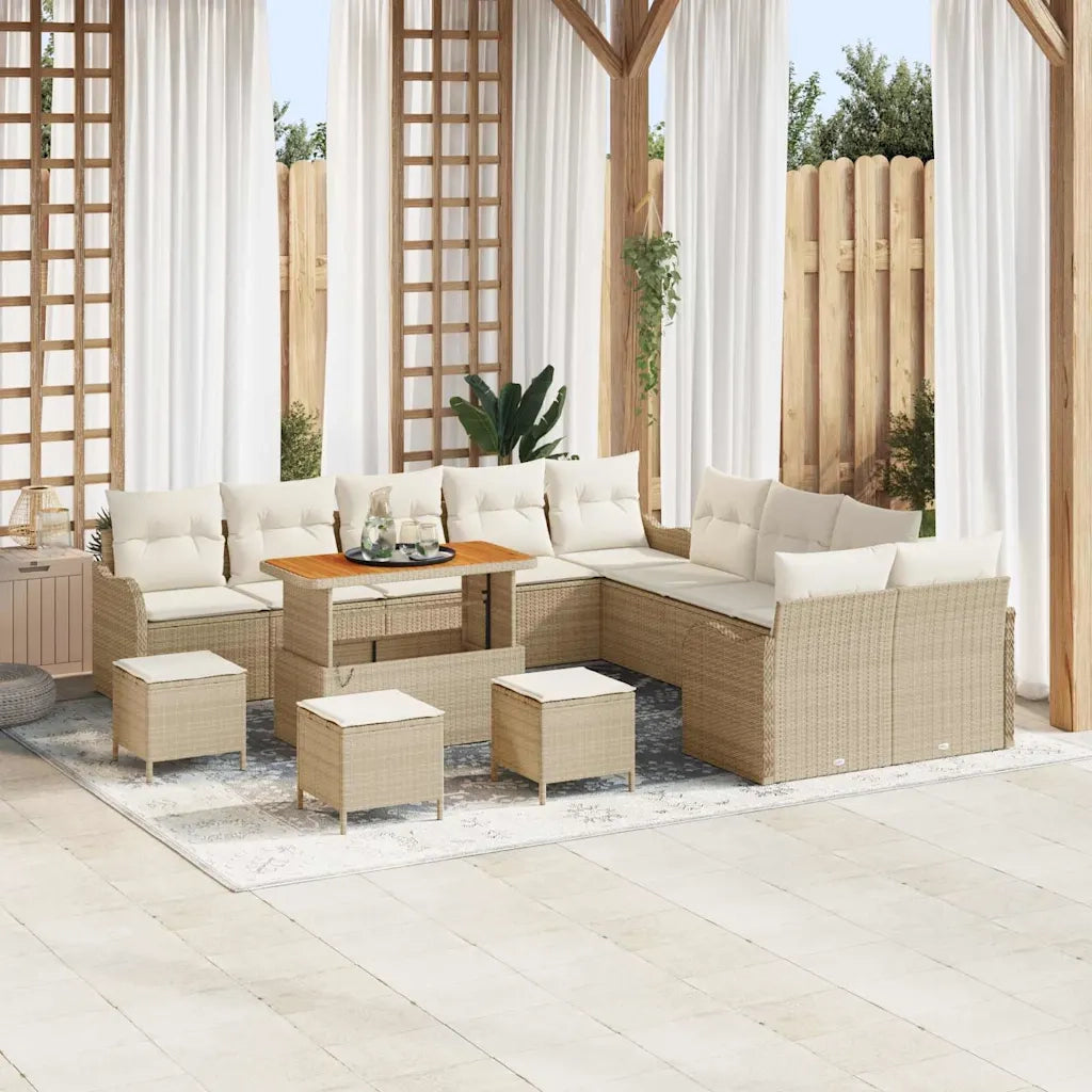 Set Divano da Giardino 14 pcs Beige polyrattan
