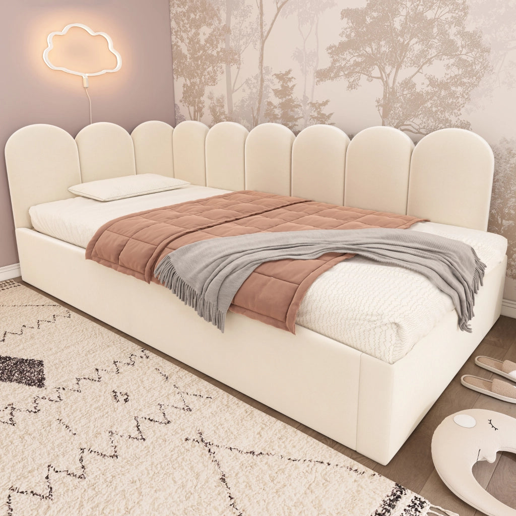 Daybett con funzione divano letto velluto beige 90x200 cm