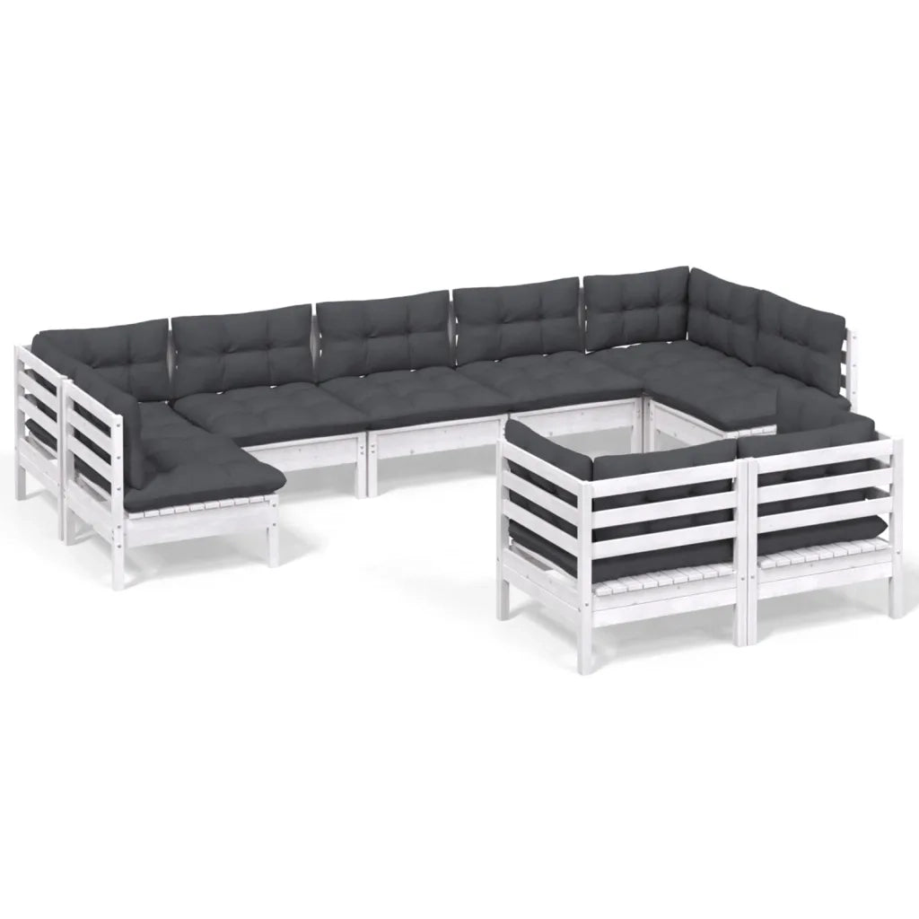 Set Divani da Giardino 9 pz con Cuscini Bianchi Legno di Pino 3097248