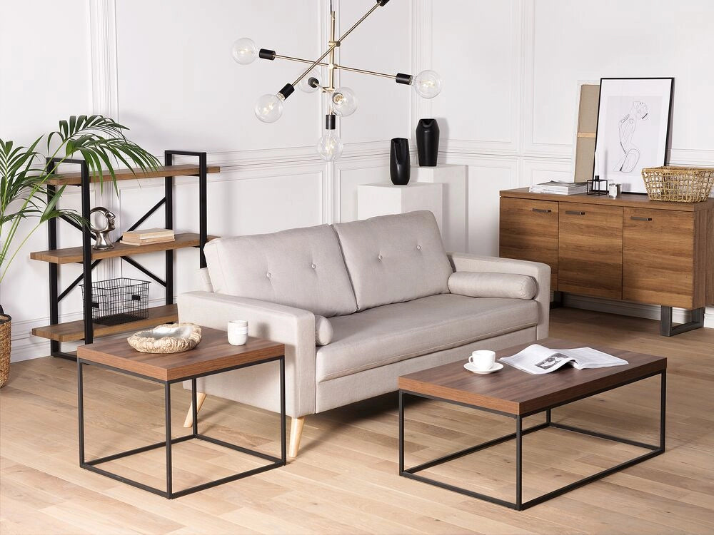 Tavolino piano in legno scuro gambe metallo nero 50 x 60 x 60 cm Industriale soggiorno