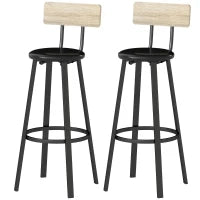 Set di 2 Sgabelli Alti da Cucina con Schienale e Poggiapiedi Rivestiti in PU 75,5 cm Naturale e Nero