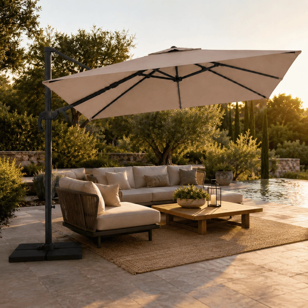 Ombrellone 3x4 M Con Braccio Retrattile Per Giardino Esterni Piscina Gazebo Terrazze Bar Hotel Struttura In Acciaio Inossidabile Rotabile 360° Telo 180 G/M2 Impermeabile Resistente Ai Raggi UV Tortora