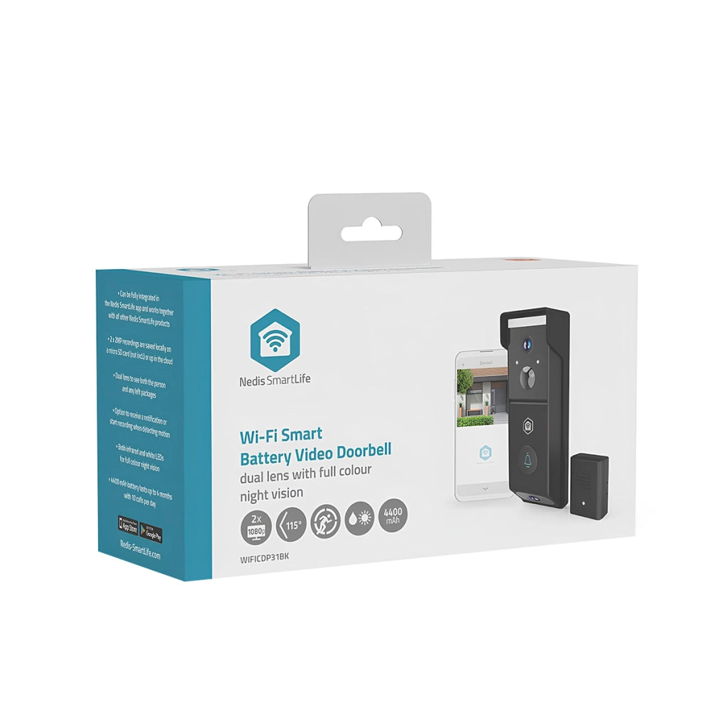 Videocitofono Wi-Fi Doppio Obiettivo 4MP 2x 1080p con Visione Notturna IPX54 Nero Nedis