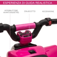 Quad per Bambini Elettrico con Batteria Ricaricabile 6V, e Velocità 2.8-4.6km/h, 72x40x45.5 cm, Rosa