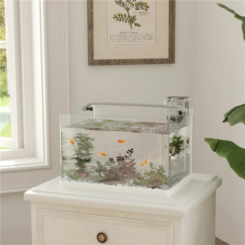 ACQUARIO IN VETRO CON LUCI LED DA 20L FILTRO E POMPA D'ACQUA 38X26X27 CM BIANCO