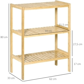 Scaffale 3 ripiani in bambù 62 x 33 x 80 cm per bagno