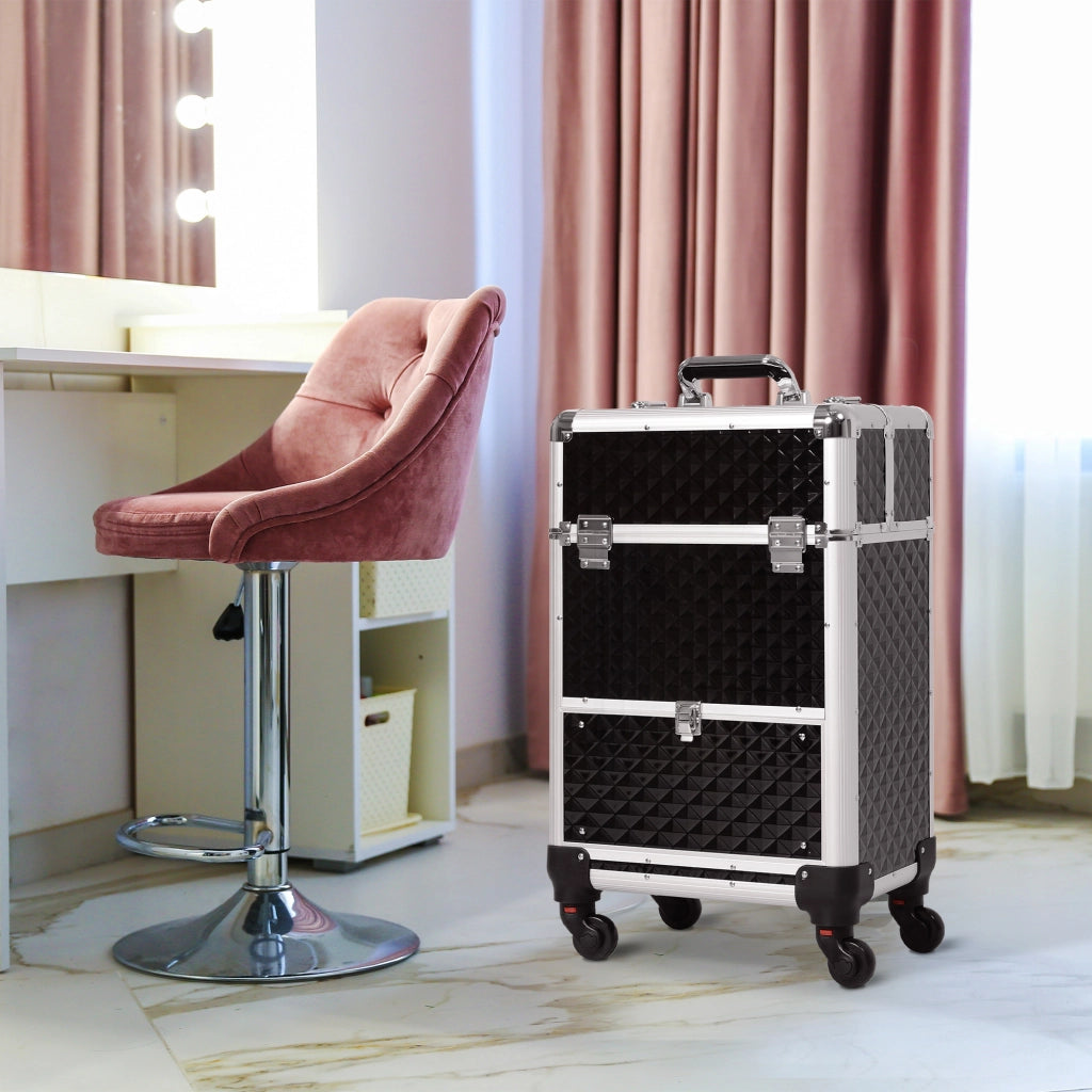Maletta Trucco Professionale con Cassetto ¨C zephmum ¨C 34x25x62 cm Nero