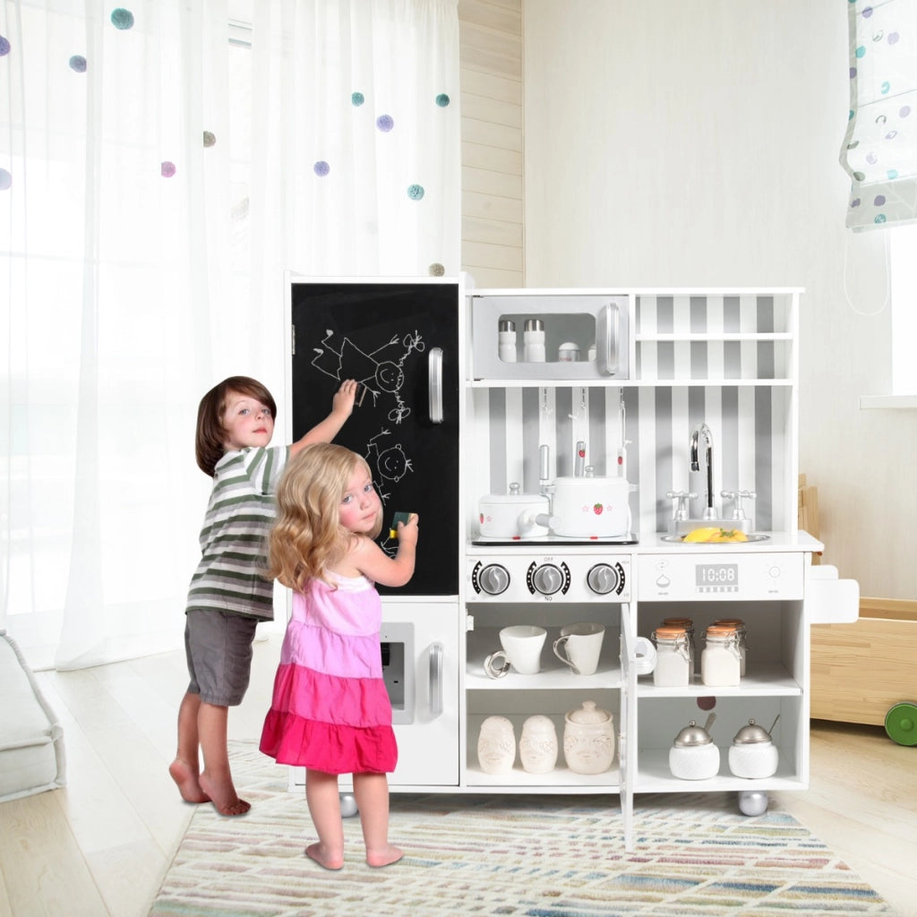 Cucina giocattolo per bambini con suoni lavagna lavello rimovibile, Cucinetta realistica educativo Bianco-Cucine giocattoli