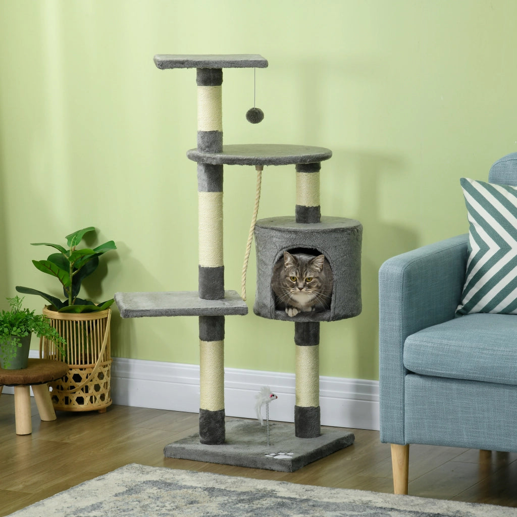 Albero tiragraffi per gatti con sisal piattaforme e giocattoli ¨C zephmum ¨C Grigio scuro 116 cm