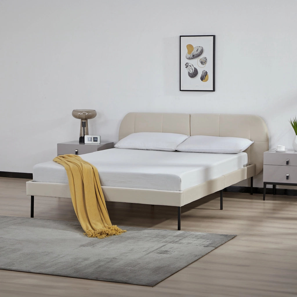 Letto Francese Porvoo 140x200 cm Testiera Imbottita Rivestimento in Velluto - Beige [en.casa]