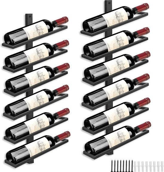 Wandmontaggio vino per 12 bottiglie - Sostegno metallico nero regolabile per vino da appendere in cucina e bar