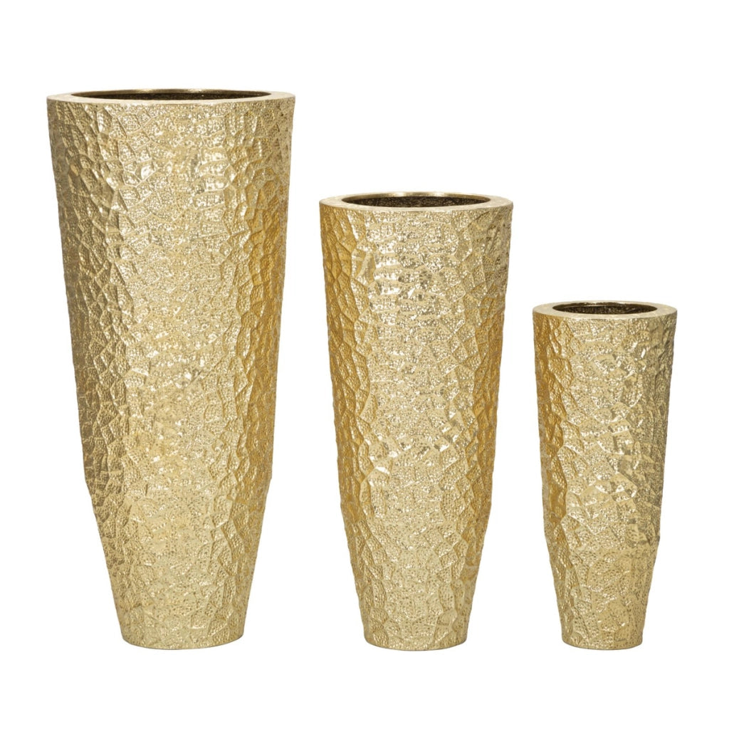 Set di 3 Vasi Decorativi VKH419, Oro, Metallo, 50,8x50,8x114,9 cm