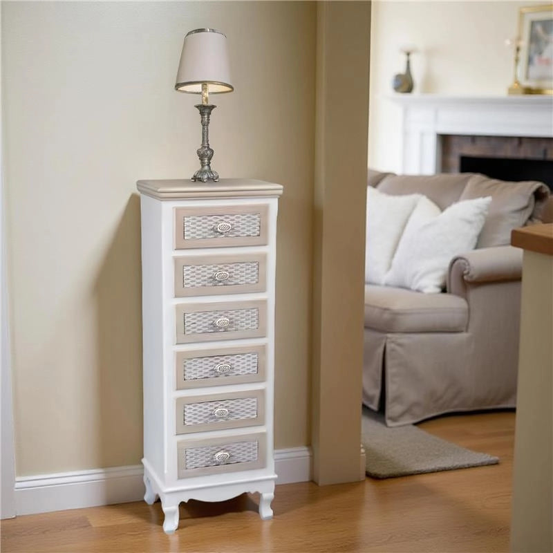 CHARM CASSETTIERA A 6 CASSETTI 40X30X112H CM COLORE BIANCO E CREMA