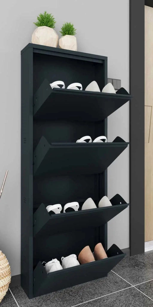 Scarpiera metallo verniciato 4 ante nero opaco