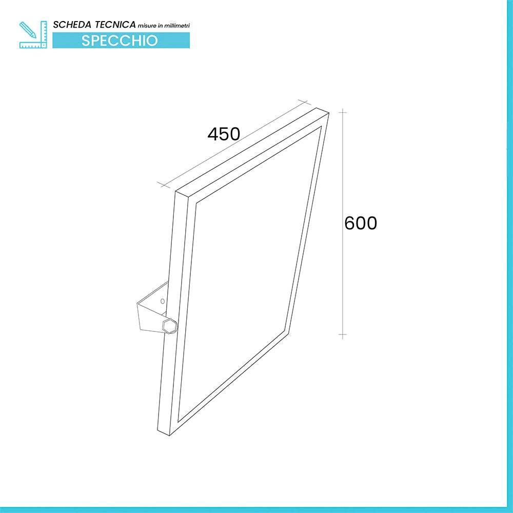 Specchio reclinabile per disabili 45x60 con cornice e staffe
