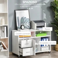 Mobile Porta Stampante con Cassetti, Mobiletto Multiuso per Ufficio e Casa, Bianco, 100x35x65cm