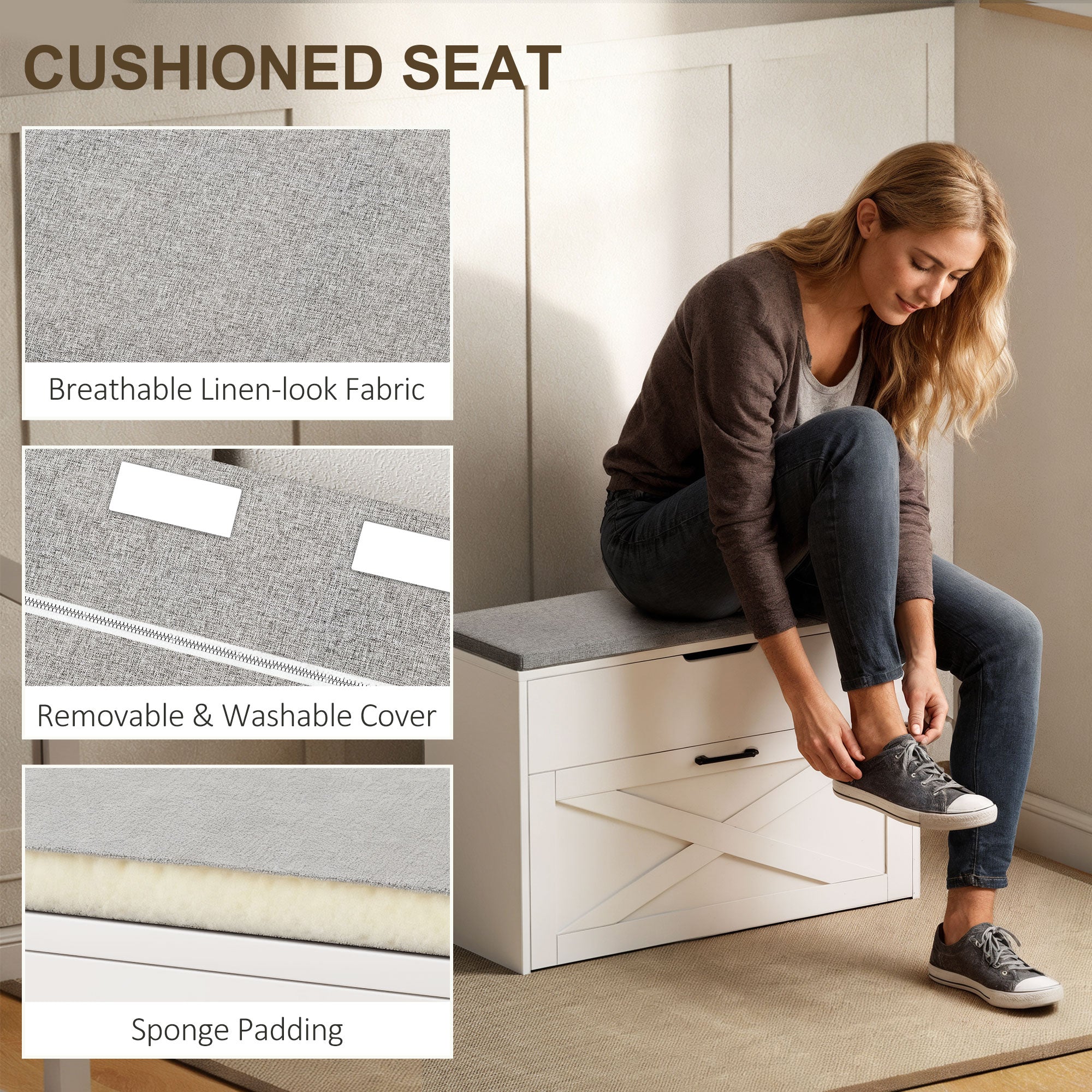 Panca Scarpiera 80x30x55 cm per 8 Paia di Scarpe con Cassetto Ribaltabile e Contenitore Bianco