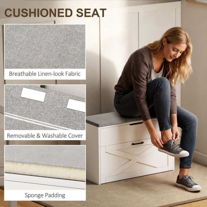 Panca Scarpiera 80x30x55 cm per 8 Paia di Scarpe con Cassetto Ribaltabile e Contenitore Bianco