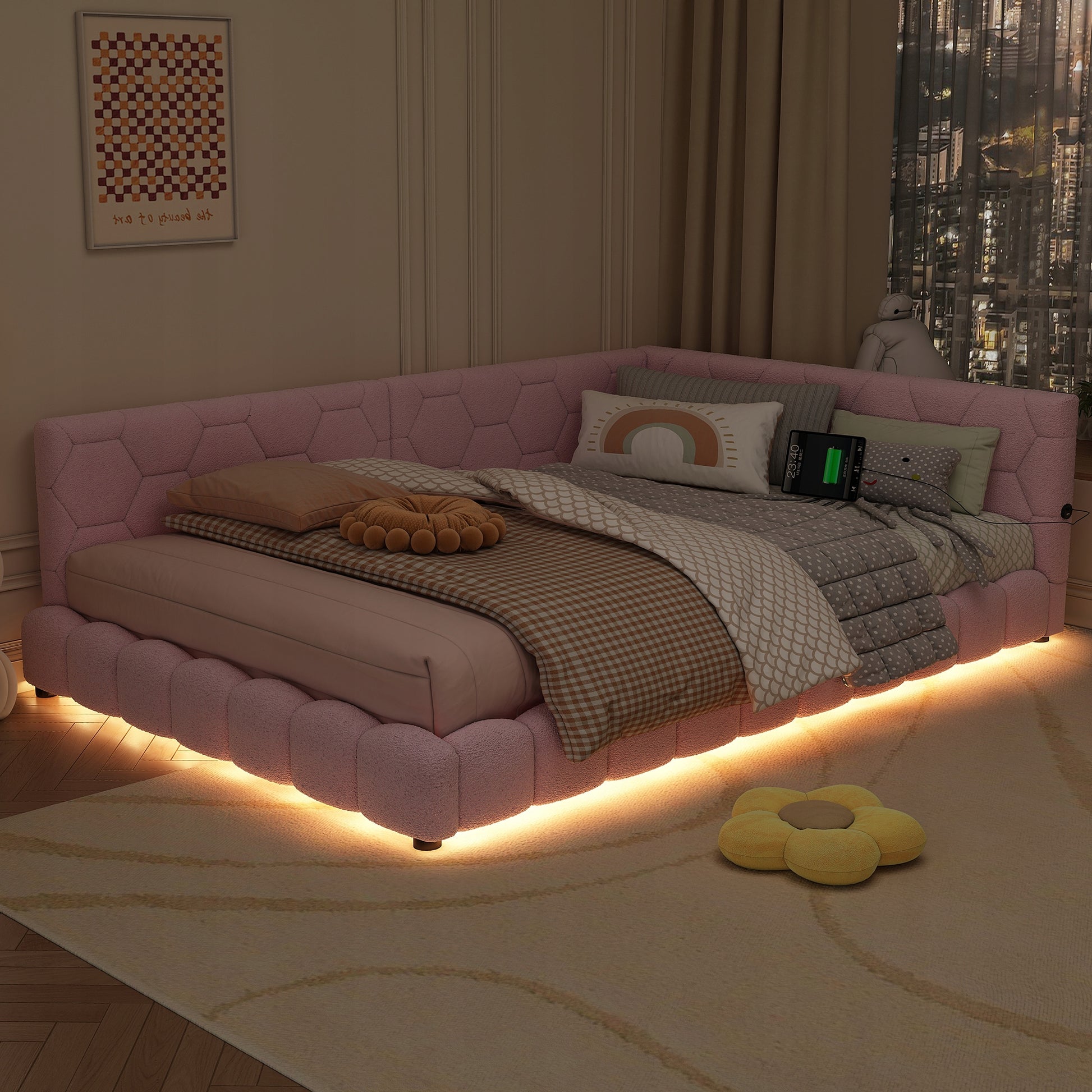 Letto singolo 140x200 - Xylo - Rosa con luce RGB e USB