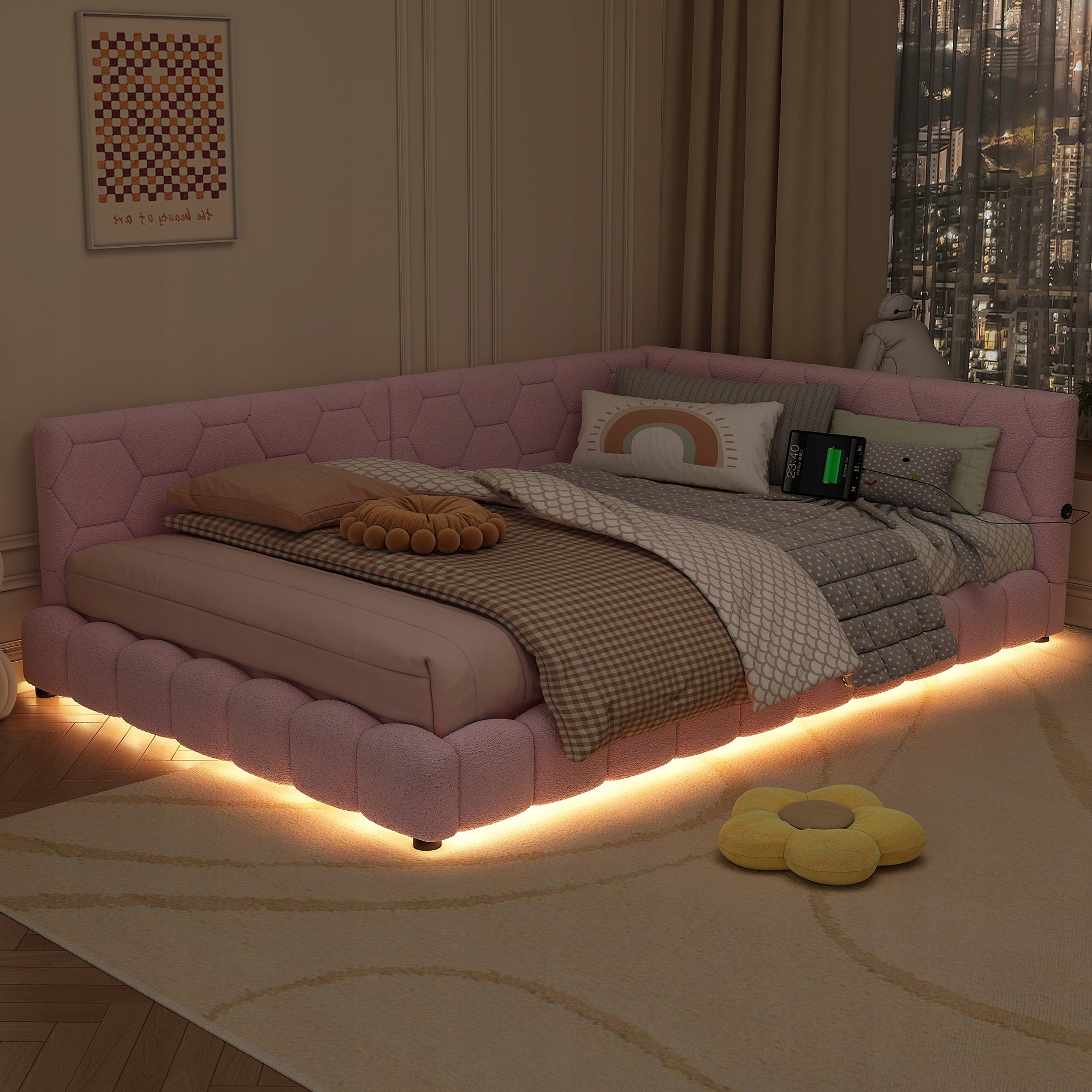 Letto singolo 140x200 - Xylo - Rosa con luce RGB e USB