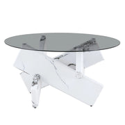 TAVOLINO BASSO Rotondo in Vetro Temperato Bianco