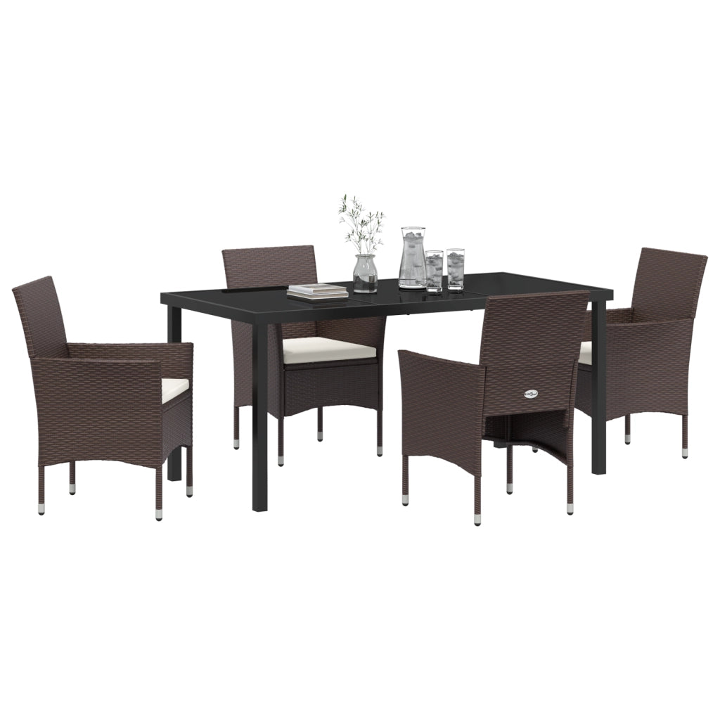 Set da Pranzo Giardino 5 Pezzi Marrone Polyrattan