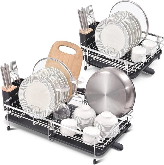 Afdruiprek Expansibile in Acciaio Inox - Bordo Opieggibile con Tasca per Posate Rimosso e Scarico Rotativo