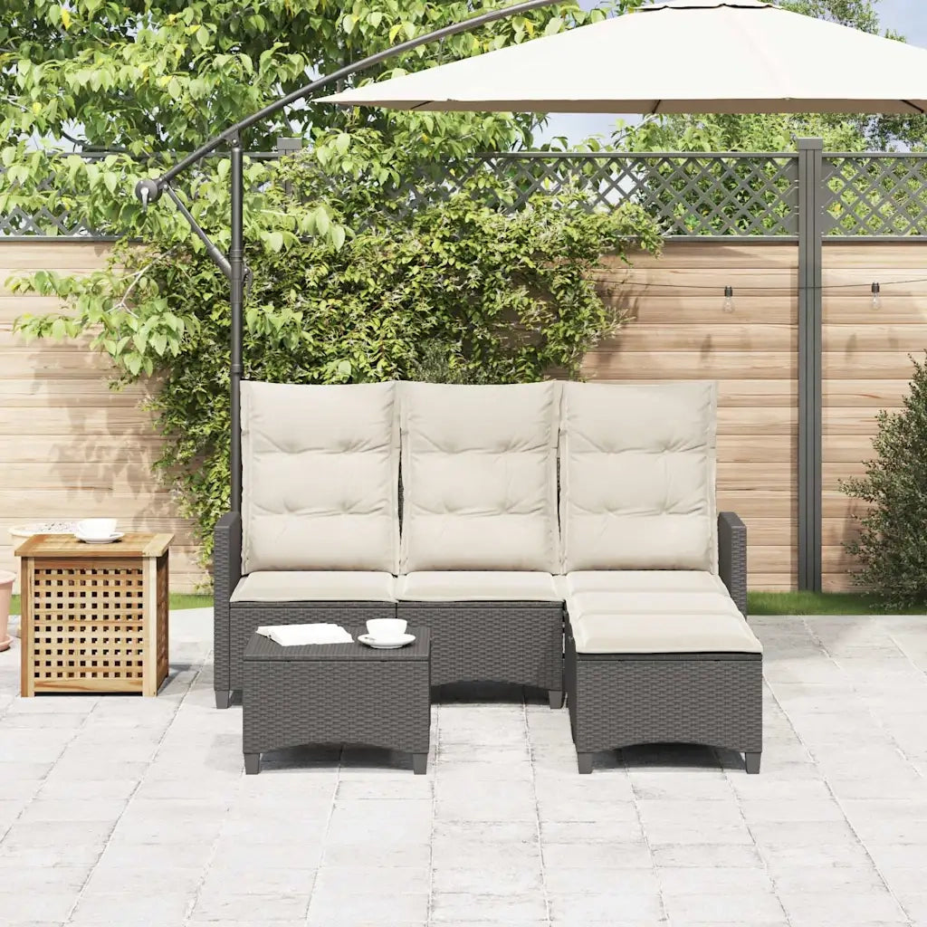 Set Divani da Giardino 3 pz con Cuscini Forma L Polyrattan Nero
