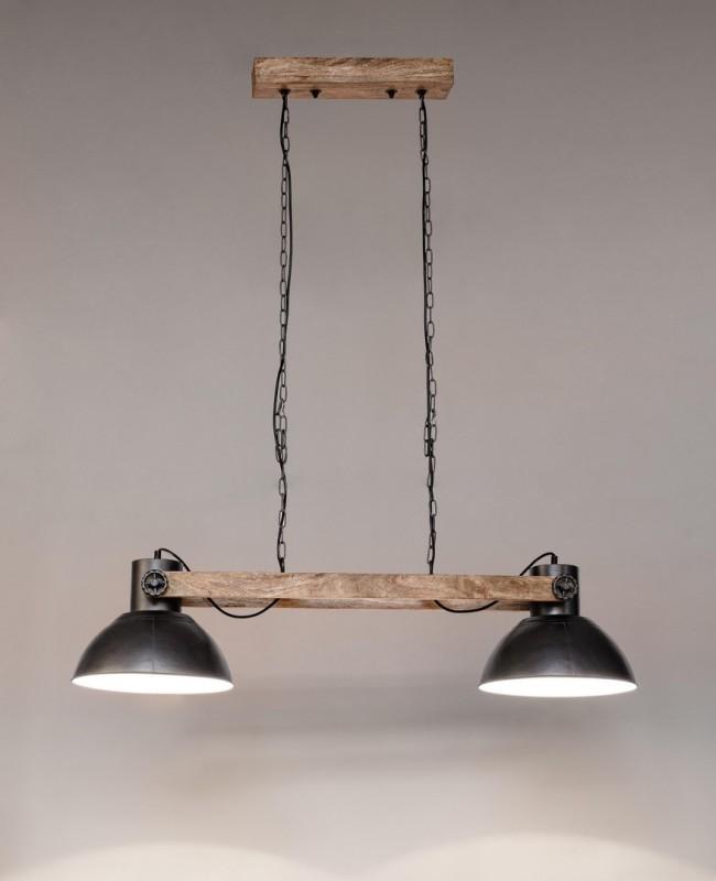 Lampadario Odessa 2 Luci Ø30x140 cm E27 in Legno e Acciaio Antracite