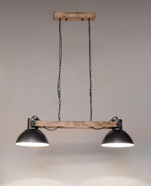 Lampadario Odessa 2 Luci Ø30x140 cm E27 in Legno e Acciaio Antracite