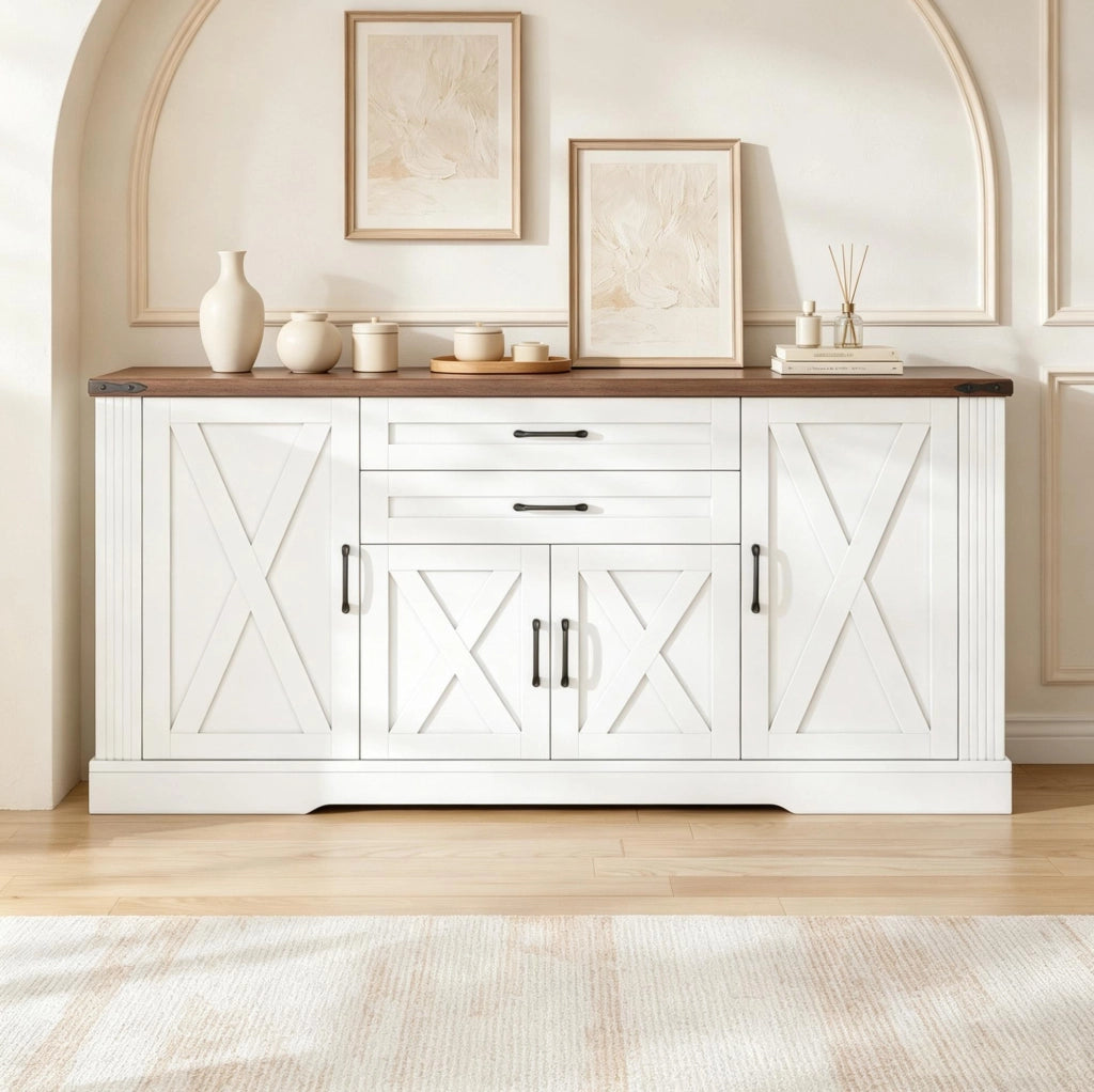 Sideboard bianco con 4 ante e 2 cassetti, piano di appoggio 160 cm