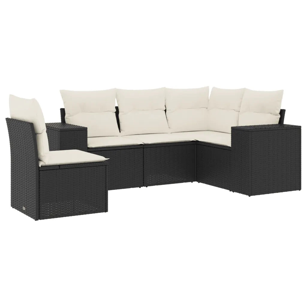 Set Divani da Giardino 5 pz | Set Salotto da Giardino con Cuscini in Polyrattan Nero