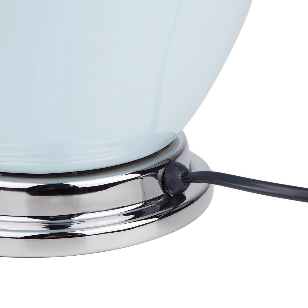 Lampada da Tavolo Comodino Base in Ceramica Azzurro Paralume Impero Rotondo paralume in policotone Bianco