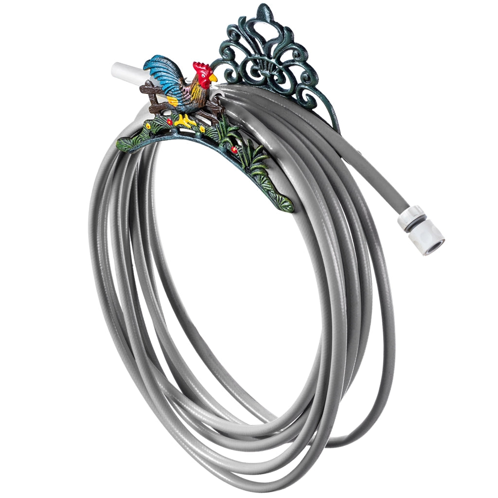 Supporto da parete per tubo da giardino KADAX, in ghisa, robusto, decorativo, con gallo
