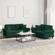 Set di Divani 2 pz con Cuscini Verde Scuro in Velluto