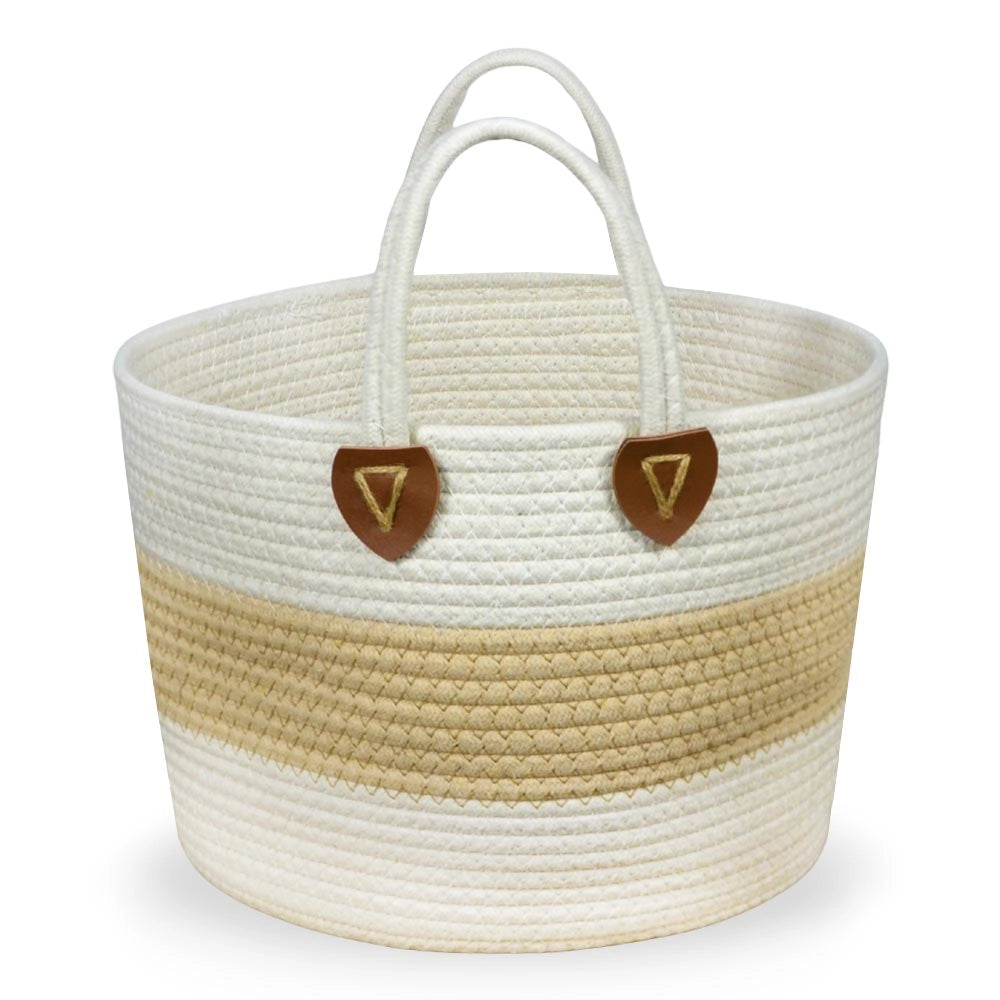 Cesti Portaoggetti Corda Bianco Beige con Maniglie cm 33 x 33 x h 33 Set da 3