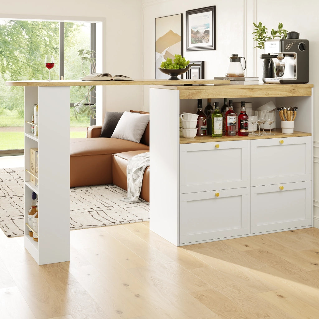 Tavolo Girevole 360¡ã con 4 Cassetti e Ripiani ¨C MINIMAL ¨C Bianco, 105x39x102 cm