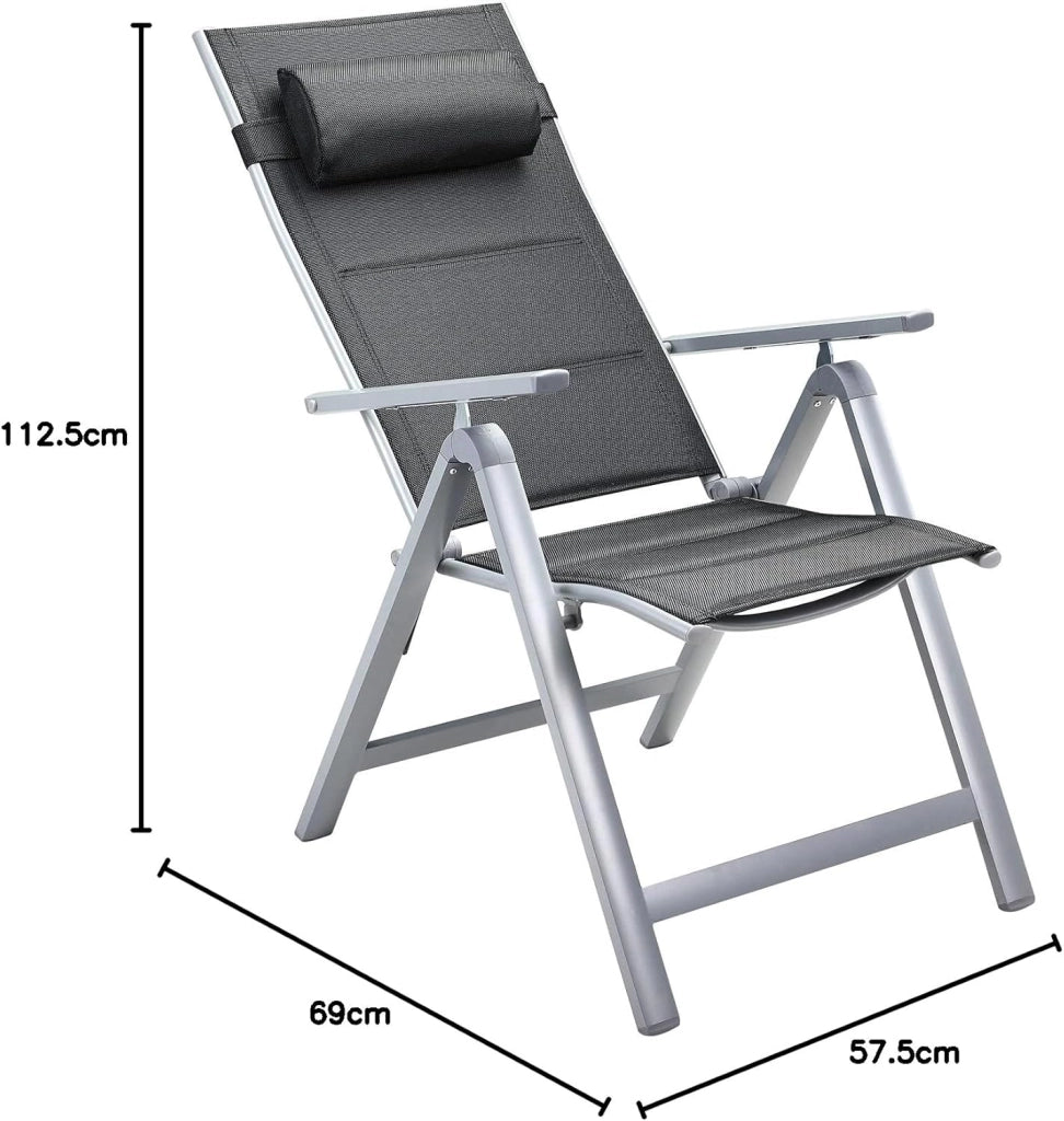 Set 2 Sedie da Giardino Schienale Regolabile 8 Livelli Supporto Lombare Alluminio Carico Max.120 kg Campeggio